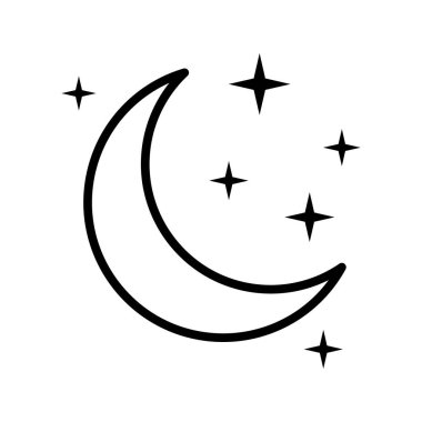 Beyaz arka planda yıldız ikonu olan hilal. Gece ikonu. Hilal ay simgesi.