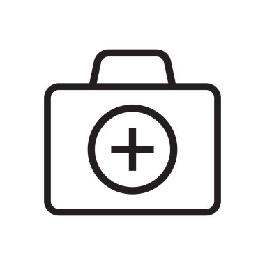 İlk yardım kutusu simgesi, tıbbi evrak çantası çizgisi simgesi.