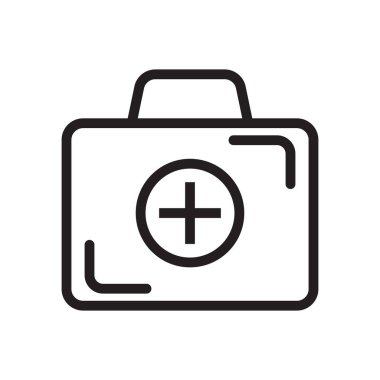 İlk yardım kutusu simgesi, tıbbi evrak çantası çizgisi simgesi.
