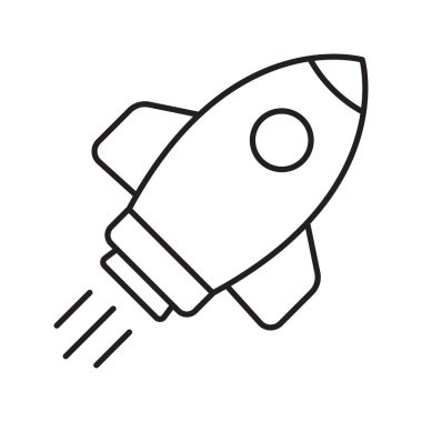 Roket ikonu. Basit ana hatlı roket işareti. Roket fırlatma simgesi.