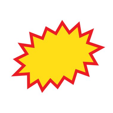 Boş satış etiketleri. Kurdele satışı afişleri. Kırmızı ve sarı yıldız patlaması çıkartmaları. Beyaz arka planda pop art komik patlama balonu. Çizgi film tarzı.