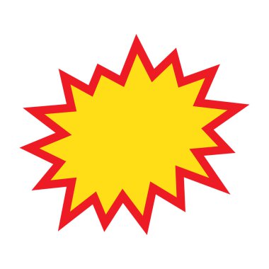 Boş satış etiketleri. Kurdele satışı afişleri. Kırmızı ve sarı yıldız patlaması çıkartmaları. Beyaz arka planda pop art komik patlama balonu. Çizgi film tarzı.