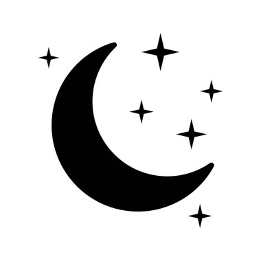Beyaz arka planda yıldız ikonu olan hilal. Gece ikonu. Hilal ikonu. Minimalist stil.