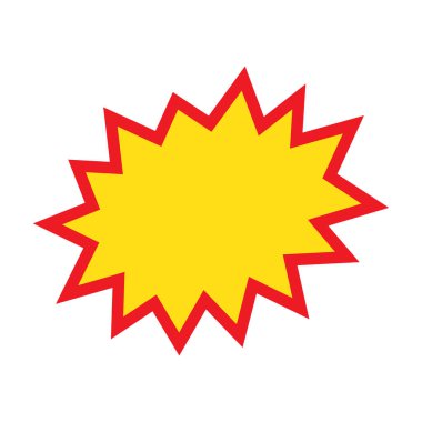 Boş satış etiketleri. Kurdele satışı afişleri. Kırmızı ve sarı yıldız patlaması çıkartmaları. Beyaz arka planda pop art komik patlama balonu. Çizgi film tarzı.