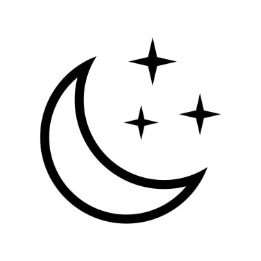Beyaz arka planda yıldız ikonu olan hilal. Gece ikonu. Hilal ikonu. Minimalist stil.