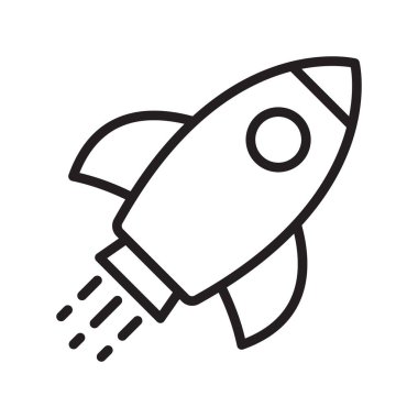 Roket ikonu. Basit ana hatlı roket işareti. Roket fırlatma simgesi.