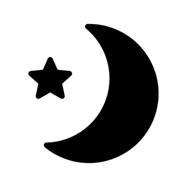 Beyaz arka planda yıldız ikonu olan hilal. Gece ikonu. Hilal ikonu. Minimalist stil.
