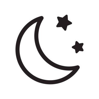 Beyaz arka planda yıldız ikonu olan hilal. Gece ikonu. Hilal ikonu. Minimalist stil.