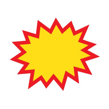 Boş satış etiketleri. Kurdele satışı afişleri. Kırmızı ve sarı yıldız patlaması çıkartmaları. Beyaz arka planda pop art komik patlama balonu. Çizgi film tarzı.