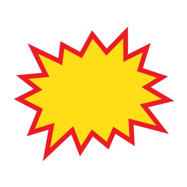 Boş satış etiketleri. Kurdele satışı afişleri. Kırmızı ve sarı yıldız patlaması çıkartmaları. Beyaz arka planda pop art komik patlama balonu. Çizgi film tarzı.