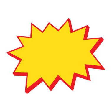 Boş satış etiketleri. Kurdele satışı afişleri. Kırmızı ve sarı yıldız patlaması çıkartmaları. Beyaz arka planda pop art komik patlama balonu. Çizgi film tarzı.