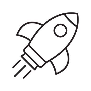 Roket ikonu. Basit ana hatlı roket işareti. Roket fırlatma simgesi.