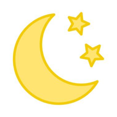 Beyaz arka planda yıldız ikonu olan sarı hilal. Gece ikonu. Hilal ikonu. Minimalist stil.