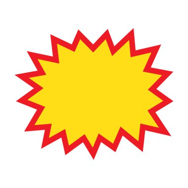 Boş satış etiketleri. Kurdele satışı afişleri. Kırmızı ve sarı yıldız patlaması çıkartmaları. Beyaz arka planda pop art komik patlama balonu. Çizgi film tarzı.