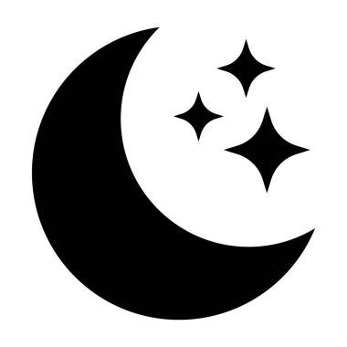 Beyaz arka planda yıldız ikonu olan hilal. Gece ikonu. Hilal ikonu. Minimalist stil.