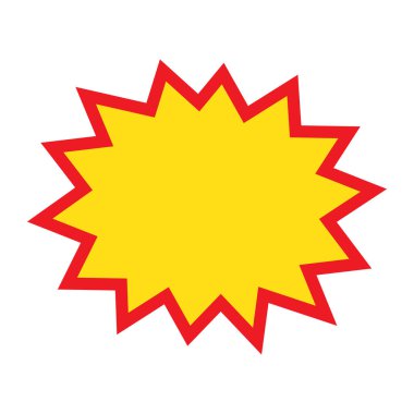 Boş satış etiketleri. Kurdele satışı afişleri. Kırmızı ve sarı yıldız patlaması çıkartmaları. Beyaz arka planda pop art komik patlama balonu. Çizgi film tarzı.