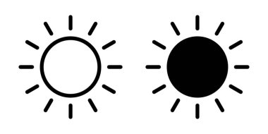 Güneş simgesi, beyaz üzerine izole edilmiş güneş sembolü.