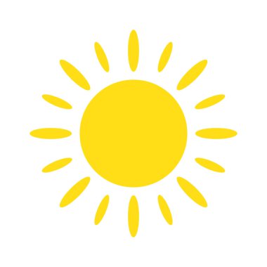 Güneş simgesi düz stil, basit sarı güneş.