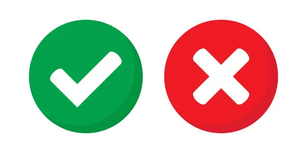 stock vector Right or wrong icons. Green tick and red cross checkmarks. Yes or no symbol, approved or rejected icon for user interface.