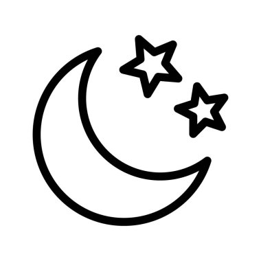 Beyaz arka planda yıldız ikonu olan hilal. Gece ikonu. Hilal ikonu. Minimalist stil.