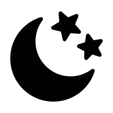 Beyaz arka planda yıldız ikonu olan hilal. Gece ikonu. Hilal ikonu. Minimalist stil.