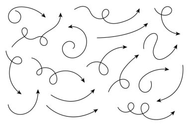 Eğri ok koleksiyonu. Basit kavisli çizilmiş okları ayarlayın. İşaretçi koleksiyonu.
