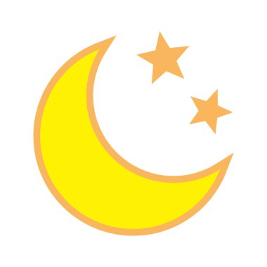 Beyaz arka planda yıldız ikonu olan sarı hilal. Gece ikonu. Hilal ikonu. Minimalist stil.