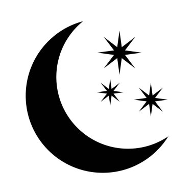 Beyaz arka planda yıldız ikonu olan hilal. Gece ikonu. Hilal ikonu. Minimalist stil.