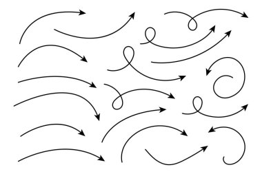 Eğri ok koleksiyonu. Basit el çizilmiş okları ayarla.