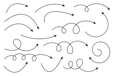 Eğri ok koleksiyonu. Basit el çizilmiş okları ayarla.