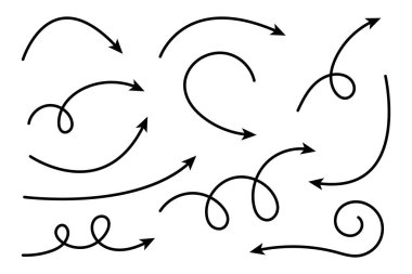 Eğri ok koleksiyonu. Basit el çizilmiş okları ayarla.
