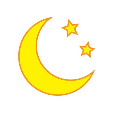 Beyaz arka planda yıldız ikonu olan sarı hilal. Gece ikonu. Hilal ay simgesi.