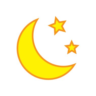 Beyaz arka planda yıldız ikonu olan sarı hilal. Gece ikonu. Hilal ay simgesi.
