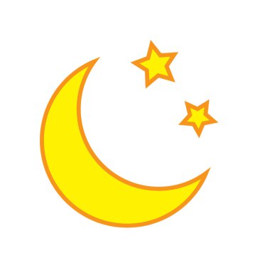 Beyaz arka planda yıldız ikonu olan sarı hilal. Gece ikonu. Hilal ay simgesi.