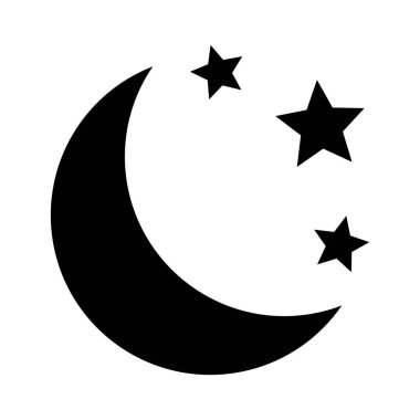 Beyaz arka planda yıldız ikonu olan hilal. Gece ikonu. Hilal ikonu. Minimalist stil.