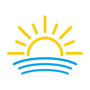 Gün batımı simgesi, gündoğumu simgesi. Güneş, yükselme sembolü. Sabah simgesi.