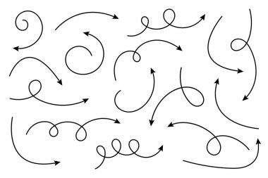 Eğri ok koleksiyonu. Basit el çizilmiş okları ayarla.