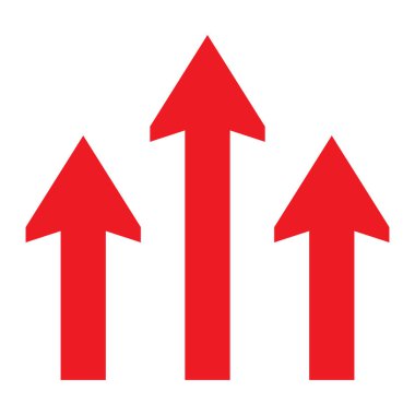 Three red arrows up icon. Upload symbol. Upgrade sign. Growth symbol. Creative project start, business advance, breakthrough sign. Fast growth symbol. Speed, grow up, increase isolated on white. clipart