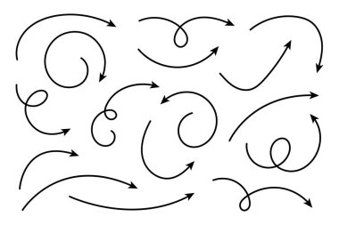 Eğri ok koleksiyonu. Basit el çizilmiş okları ayarla.