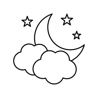 Bulutlu ve yıldız ikonlu ay. Gece simgesi.