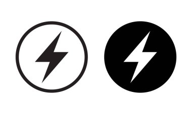 Şimşek, elektrik güç ikonu. Enerji ve gök gürültüsü elektrik sembolü. Çemberde şimşek işareti.
