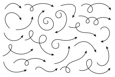 Eğri ok koleksiyonu. Basit el çizilmiş okları ayarla.