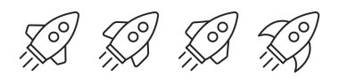 Roket ikonu. Roket fırlatma hattı simgesi. Uçan roket simgesi.
