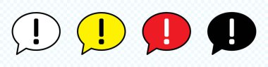 Ünlem sembollü konuşma balonu. Ünlem işareti simgesi, önemli işaret, uyarı konuşma balonu.