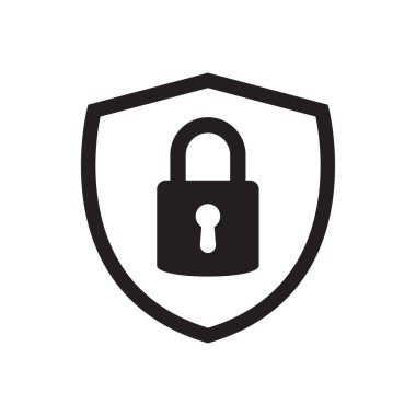 Kalkan güvenliği kilit simgesiyle. Koruma, güvenlik, şifre güvenlik simgesi. Güvenlik duvarı gizlilik levhası. Giriş sayfası için güvenlik simgesini kilitle. Web sitesi koruma amblemi.