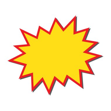 Boş satış etiketleri. Kırmızı ve sarı yıldız patlaması çıkartmaları. Pop art komik patlama balonu. Çizgi film tarzı.