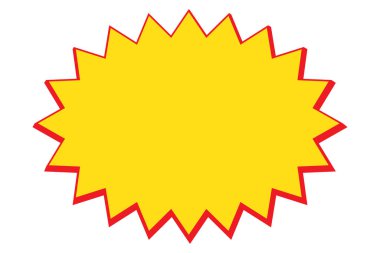 Kırmızı ve sarı yıldız patlaması çıkartmaları. Boş satış etiketleri. Pop art komik patlama balonu. Çizgi film tarzı.