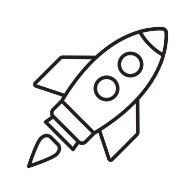Roket ikonu. Çizgi film uçan roket hattı simgesi.