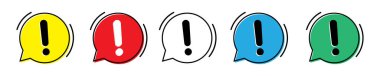 Ünlem sembollü konuşma balonu. Renkli dikkat çekme işaretleri. Ünlem simgesi simgesi.