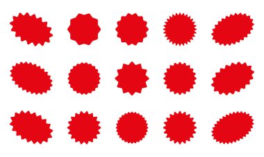 Dalgalı kenar çıkartması, daire ve oval şekil. Yıldız patlaması etiketleri fiyatına. Boş satış etiketi. Boş tanıtım rozeti.